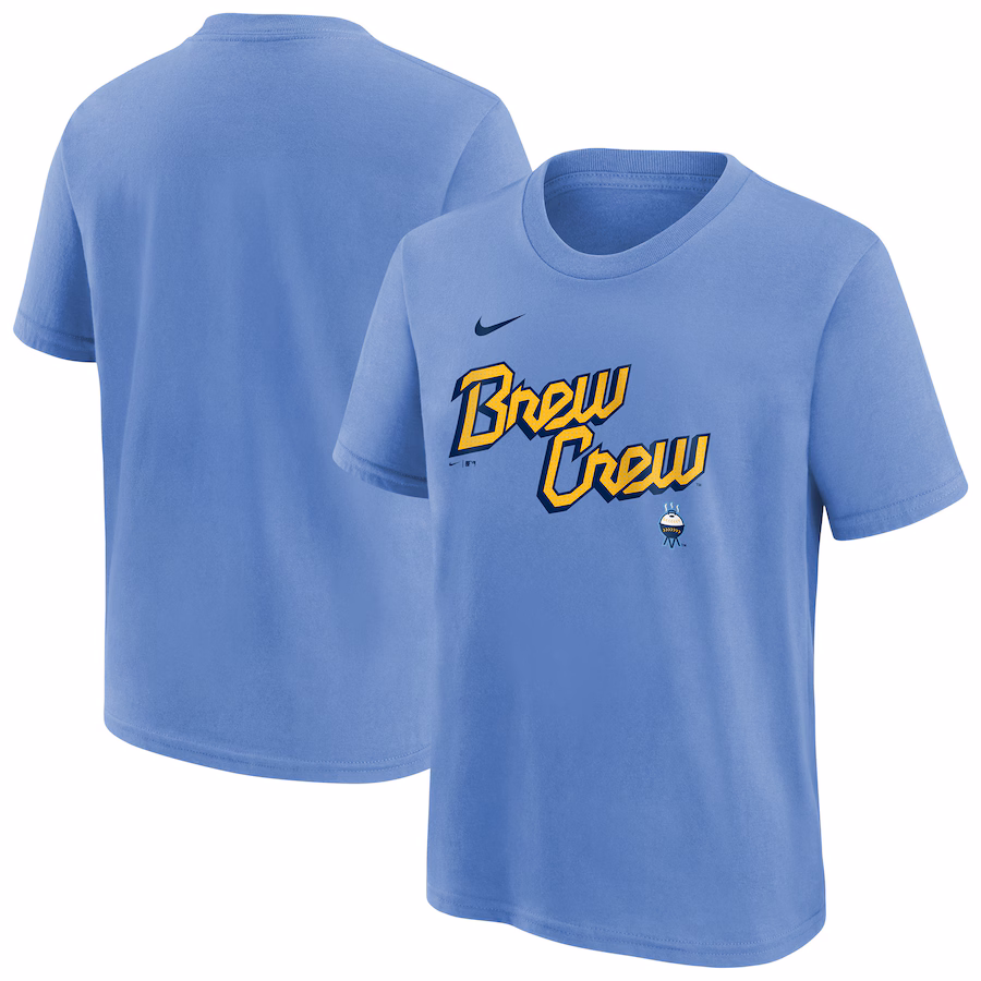 Youth Milwaukee Brewers Nike Powder Blue City Connect Wordmark T-Shirt