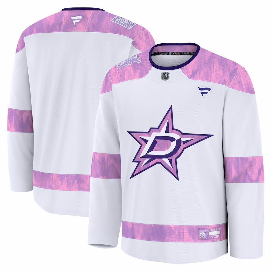 Men's Dallas Stars Fanatics White 2024 Hockey Fights Cancer Practice Jersey