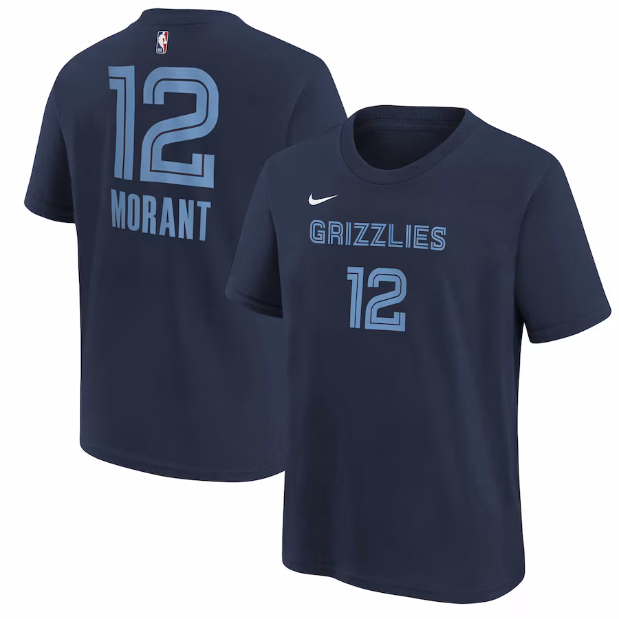 Youth Memphis Grizzlies Ja Morant Navy Icon Name & Number T-Shirt