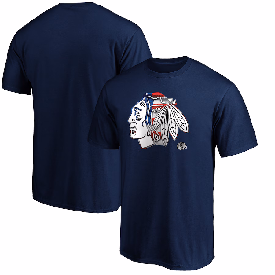 Men's Chicago Blackhawks Navy Banner Wave Logo T-Shirt