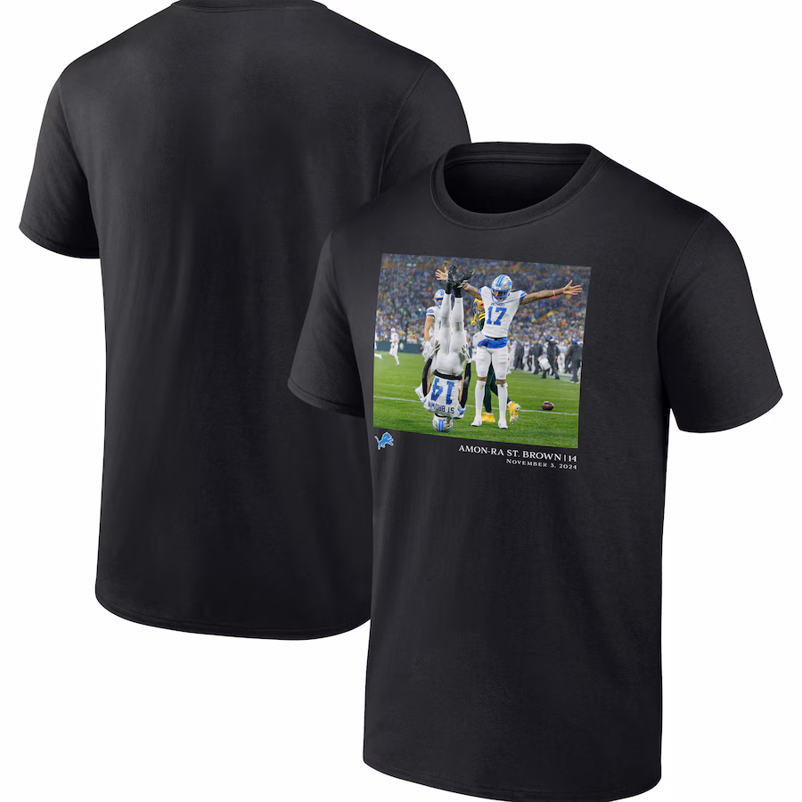 Men's Detroit Lions Amon-Ra St. Brown Black NFL Flash Features Week 9 T-Shirt