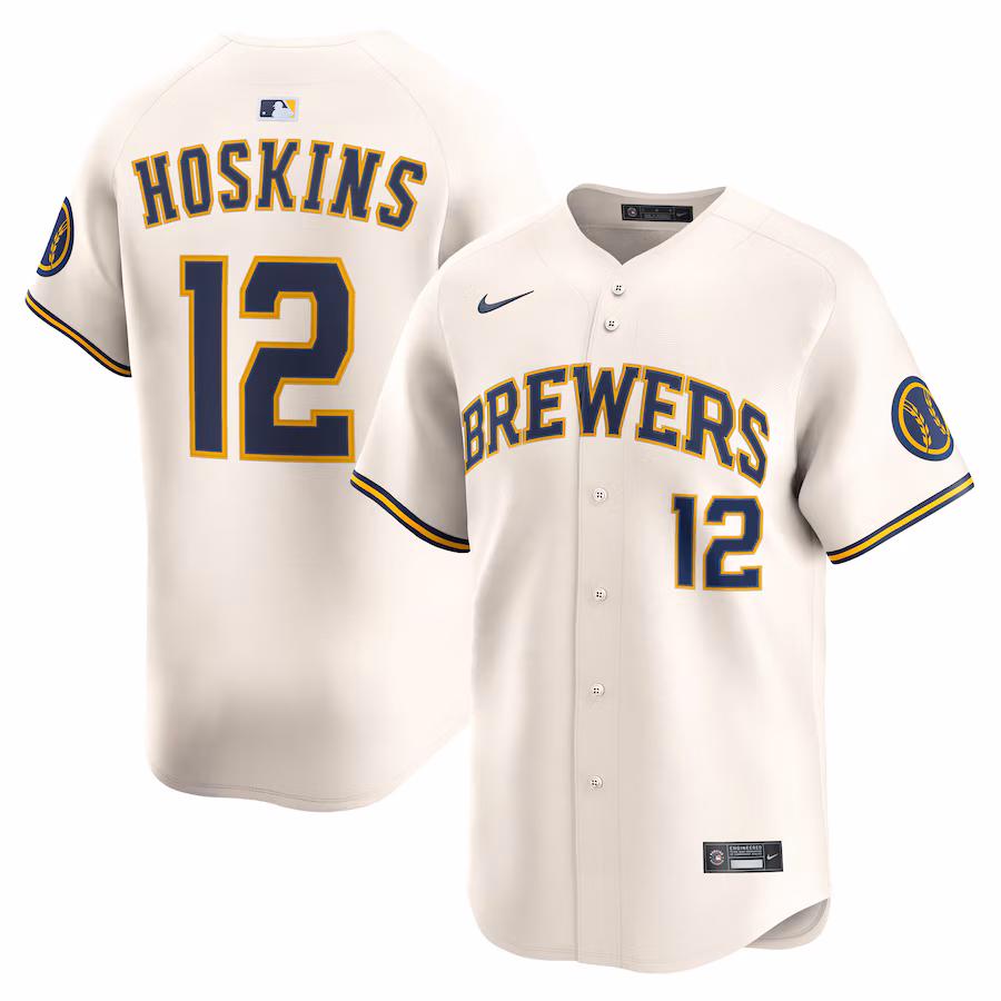 Men's Milwaukee Brewers Rhys Hoskins Nike Cream Alternate Limited Player Jersey