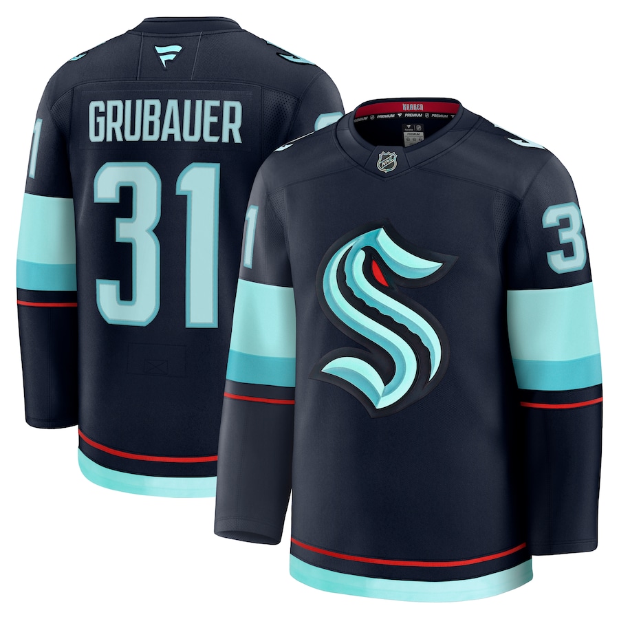 Men's Seattle Kraken Philipp Grubauer Fanatics Deep Sea Blue Home Premium Jersey