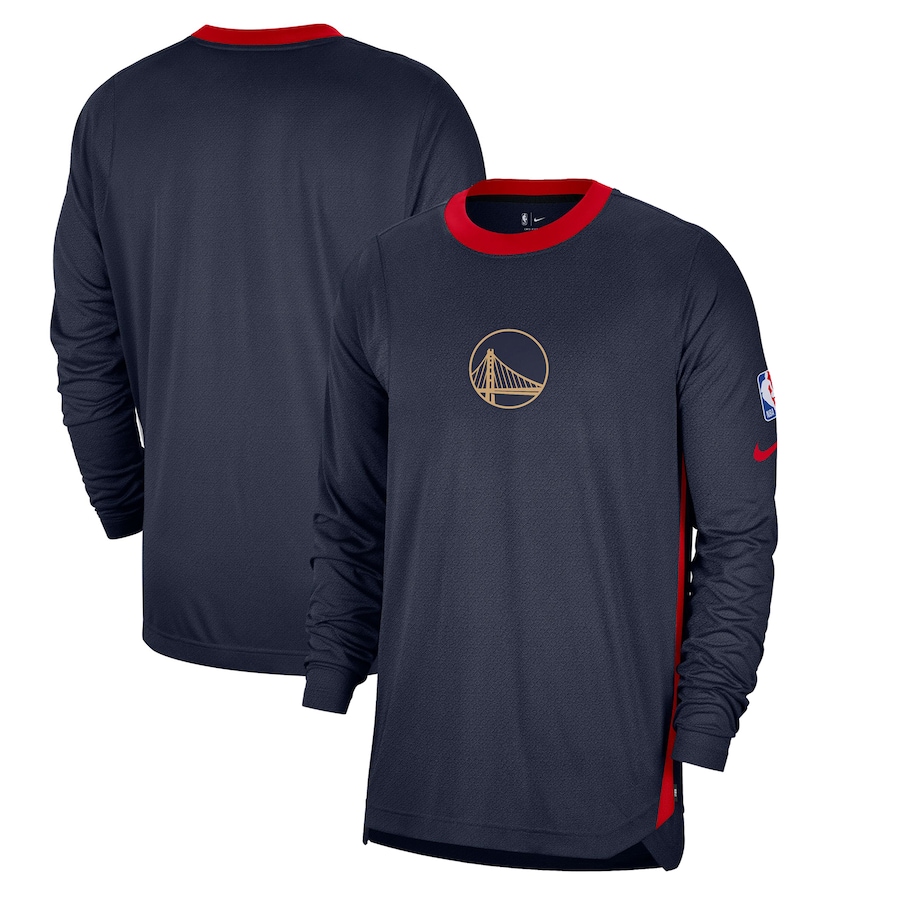 Men's Golden State Warriors Nike Navy 2024/25 City Edition Authentic Pregame Performance Long Sleeve Shooting T-Shirt