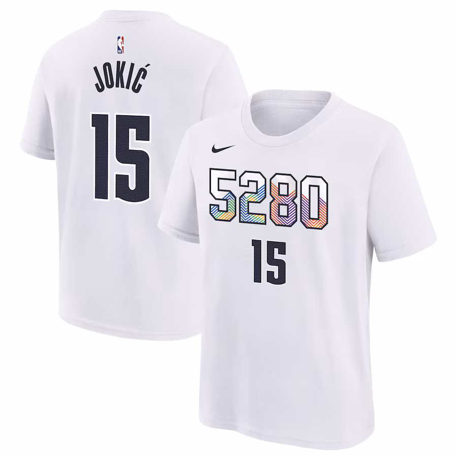 Youth Denver Nuggets Nikola Jokic Nike White 2024/25 City Edition Name & Number T-Shirt