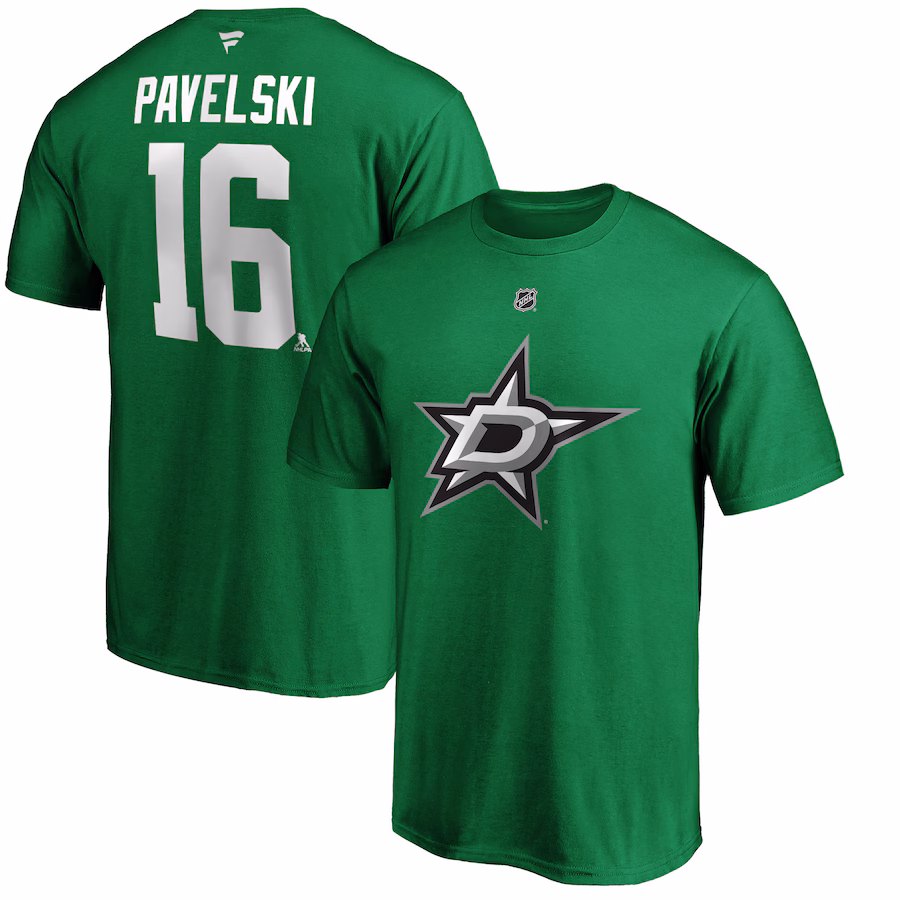 Men's Dallas Stars Joe Pavelski Fanatics Kelly Green Player Authentic Stack Name & Number T-Shirt
