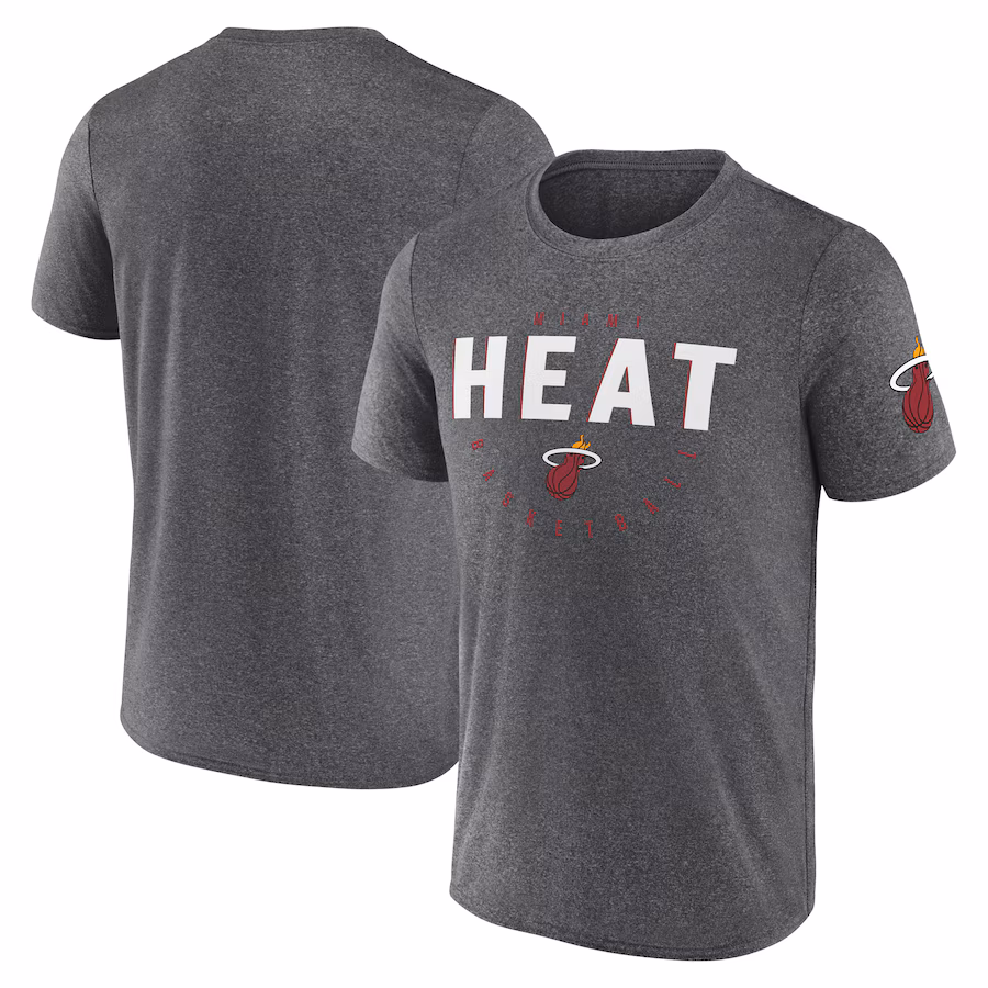 Men's Miami Heat Heather Charcoal Block Practice Performance T-Shirt