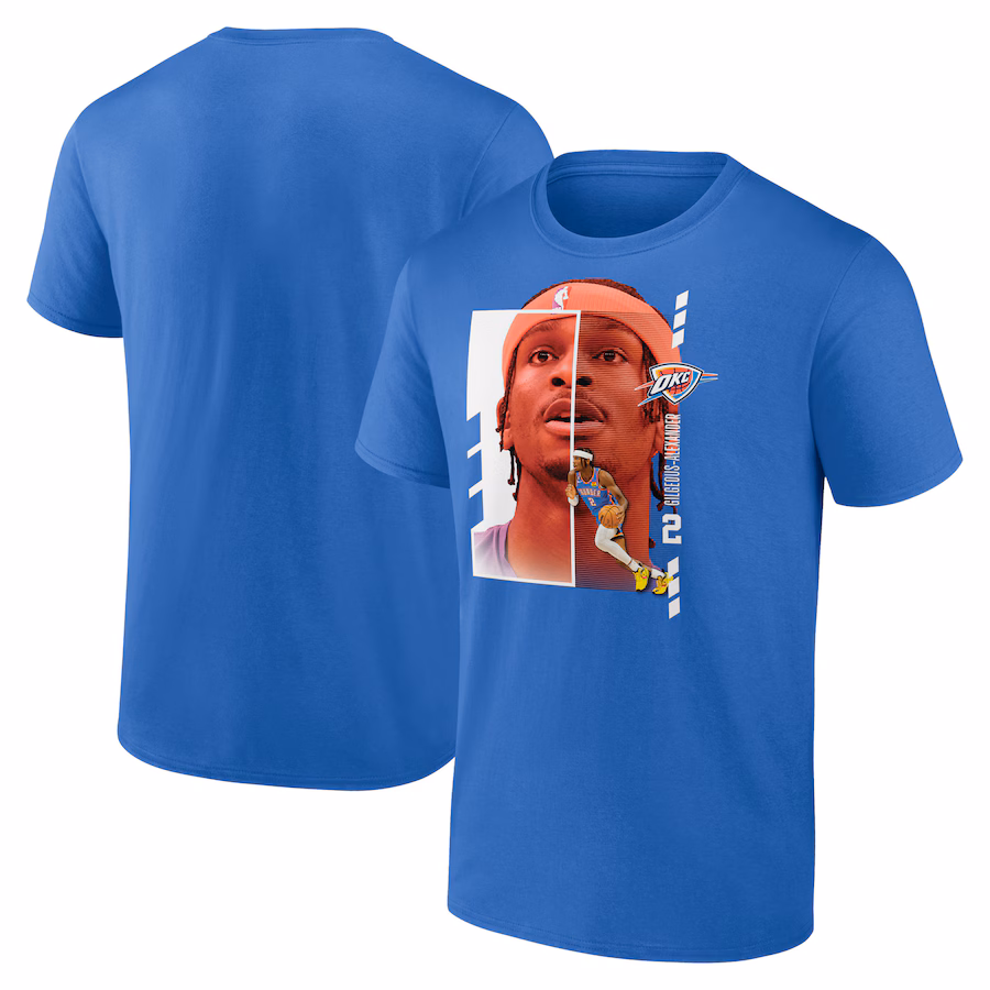 Men's Oklahoma City Thunder Shai Gilgeous-Alexander Blue Player Name & Number Jump Pass T-shirt