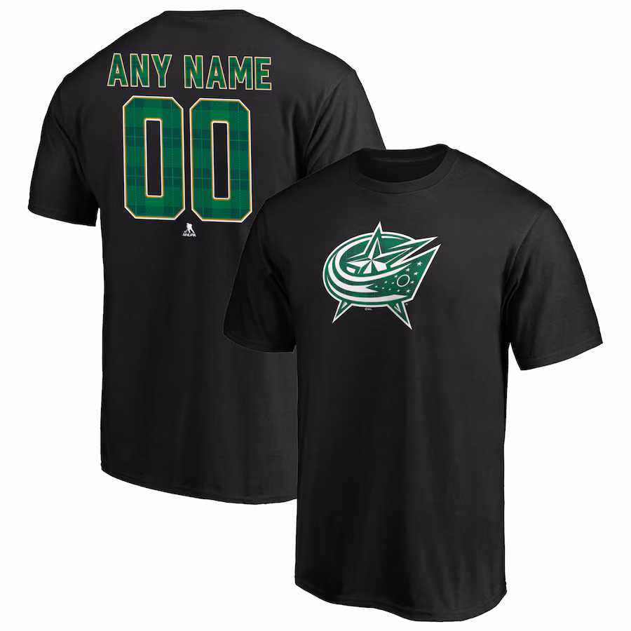 Men's Columbus Blue Jackets Black Emerald Plaid Personalized Name & Number T-Shirt