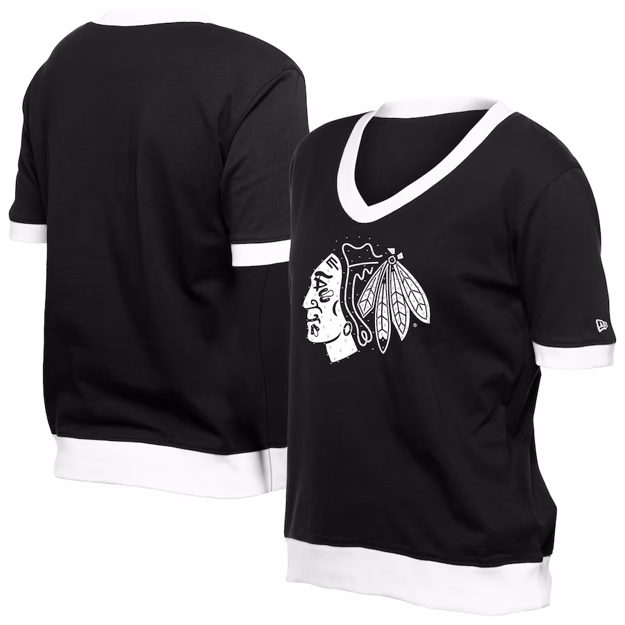 Women's Chicago Blackhawks New Era Black Game Day Rhinestuds T-Shirt
