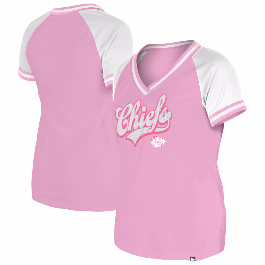 Women's Kansas City Chiefs New Era Pink Color Multiplier V-Neck T-Shirt