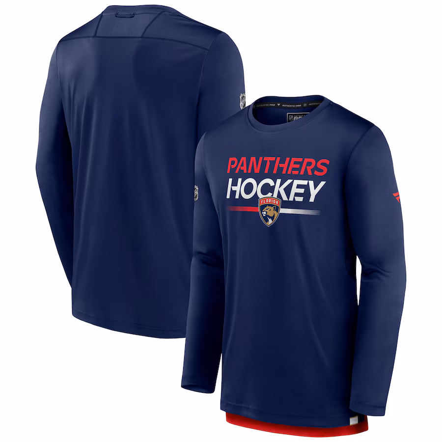 Men's Florida Panthers Fanatics Navy Authentic Pro Tech Long Sleeve T-Shirt