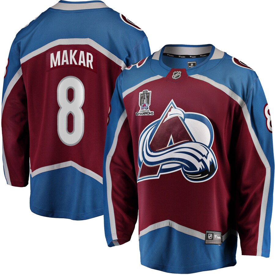 Men's Colorado Avalanche Cale Makar Fanatics Branded Burgundy 2022 Stanley Cup Champions Breakaway Patch Player Jersey