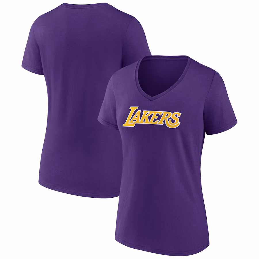 Women's Los Angeles Lakers Purple Wordmark V-Neck T-Shirt