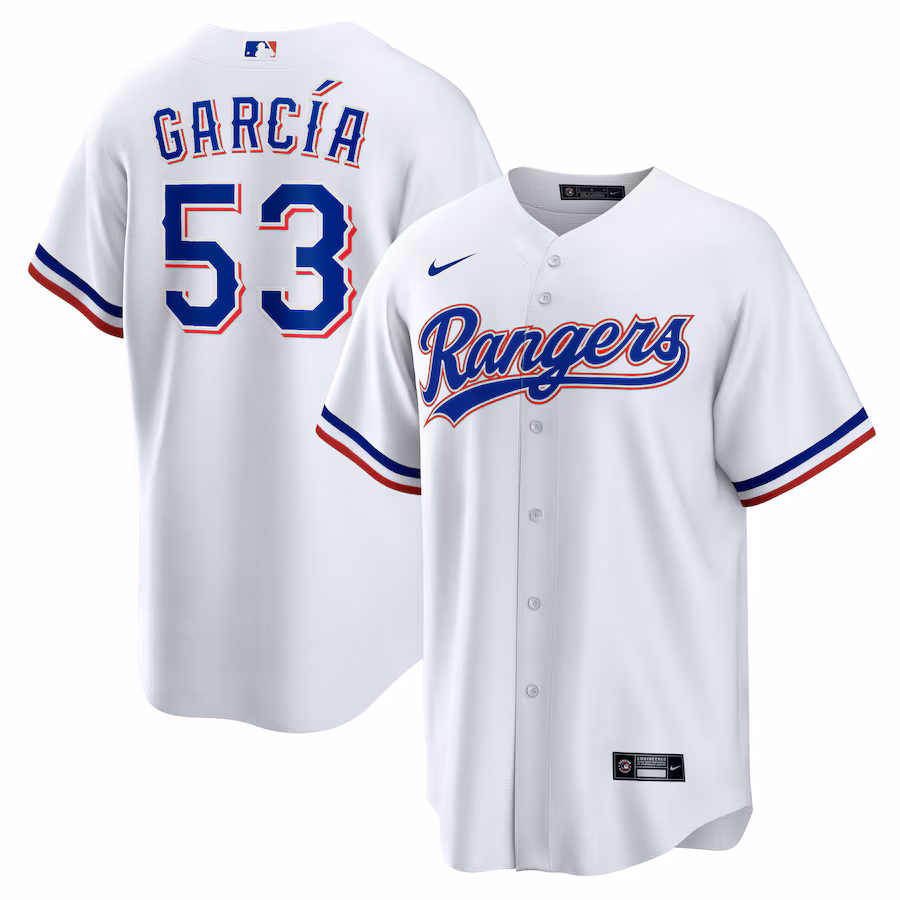 Men's Texas Rangers Adolis García Nike White 2023 World Series Replica Player Jersey