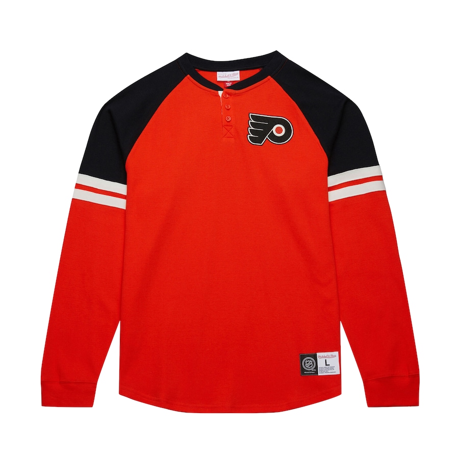 Men's Philadelphia Flyers Mitchell & Ness Orange Thermal Henley Long Sleeve T-Shirt