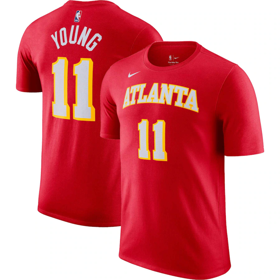 Men's Atlanta Hawks Trae Young Nike Red Icon 2022/23 Name & Number T-Shirt