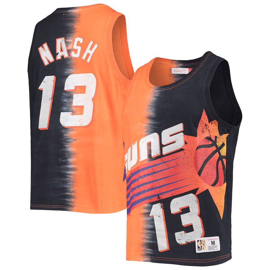 Men's Phoenix Suns Steve Nash Mitchell & Ness Orange/Black Hardwood Classics Tie-Dye Name & Number Tank Top