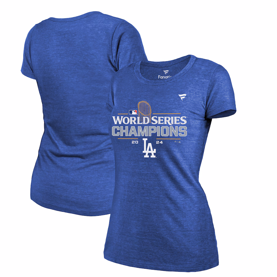 Women's Los Angeles Dodgers Fanatics Royal 2024 World Series Champions Locker Room Tri-Blend T-Shirt