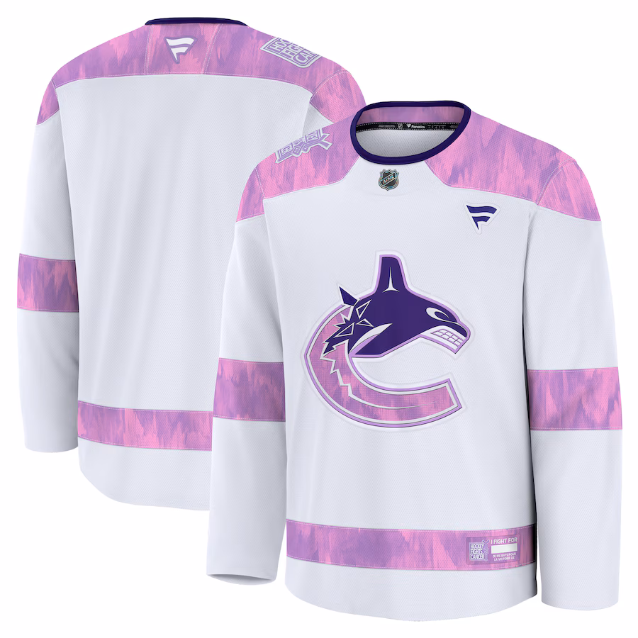 Men's Vancouver Canucks Fanatics White 2024 Hockey Fights Cancer Practice Jersey