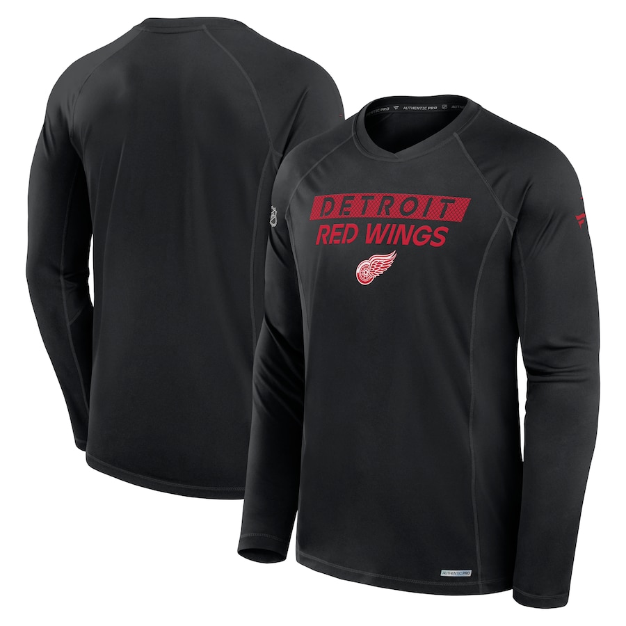 Men's Detroit Red Wings Fanatics Black Authentic Pro Rink Tech Long Sleeve T-Shirt