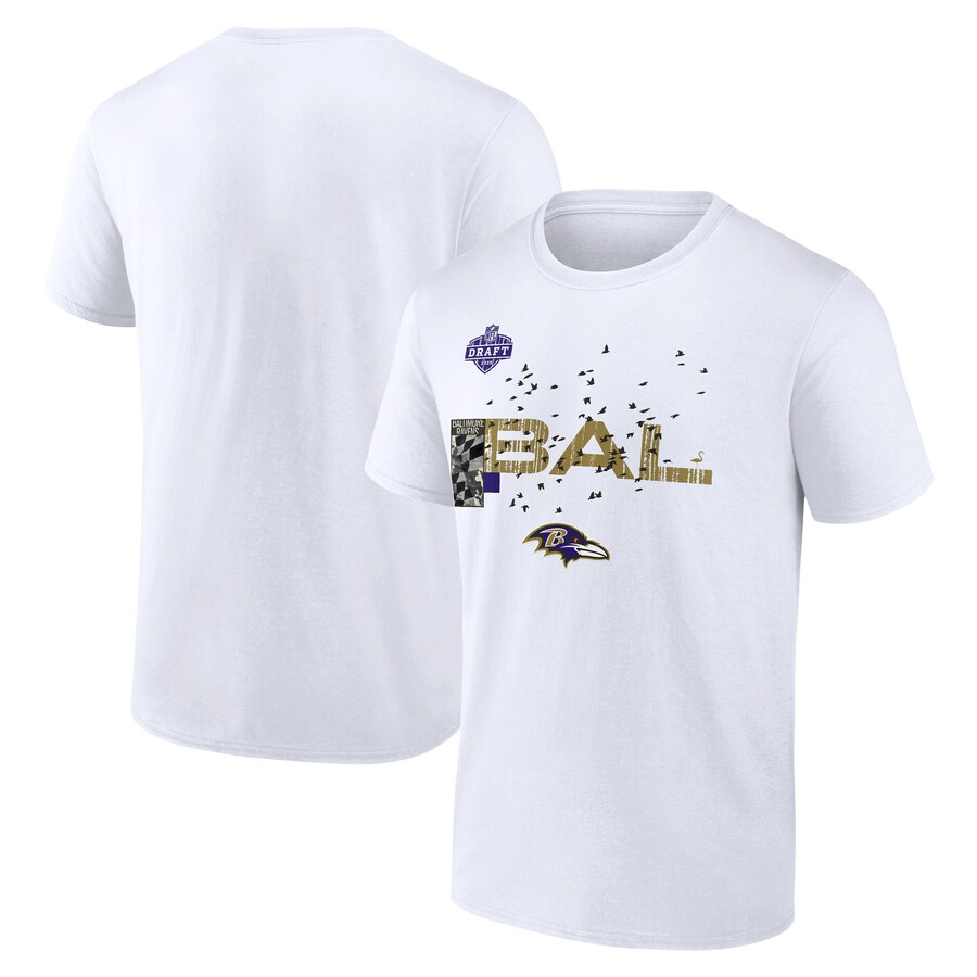Men's Baltimore Ravens White 2025 NFL Draft T-Shirt