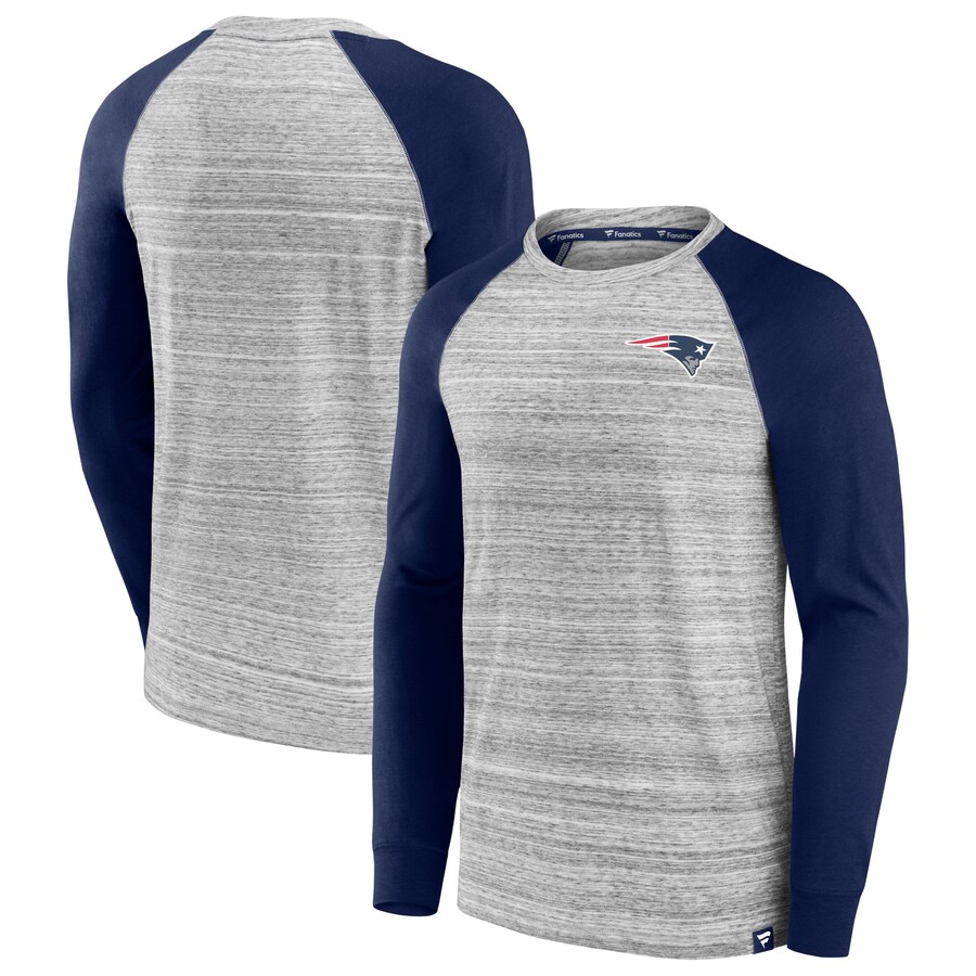 Men's New England Patriots Fanatics Heather Gray/Navy Fair Shake Raglan Long Sleeve T-Shirt