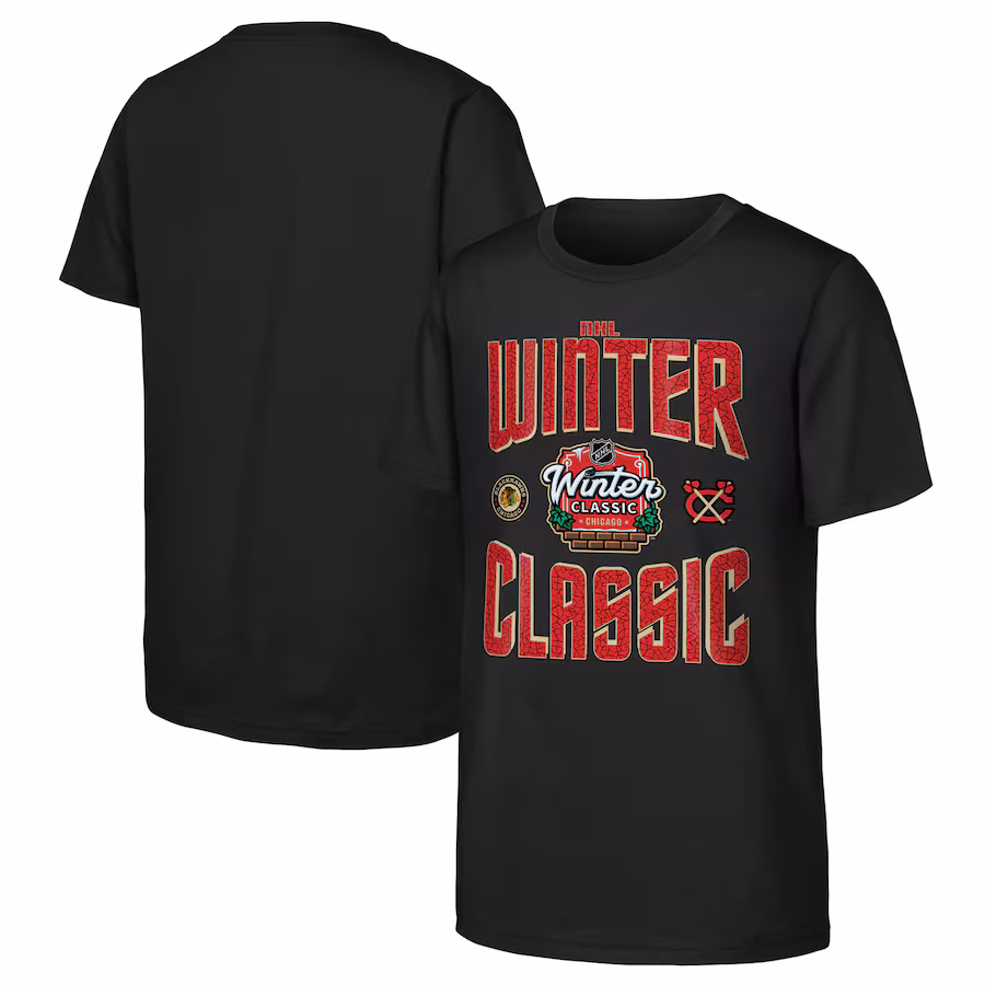 Youth Chicago Blackhawks Black 2025 NHL Winter Classic Game Day T-Shirt