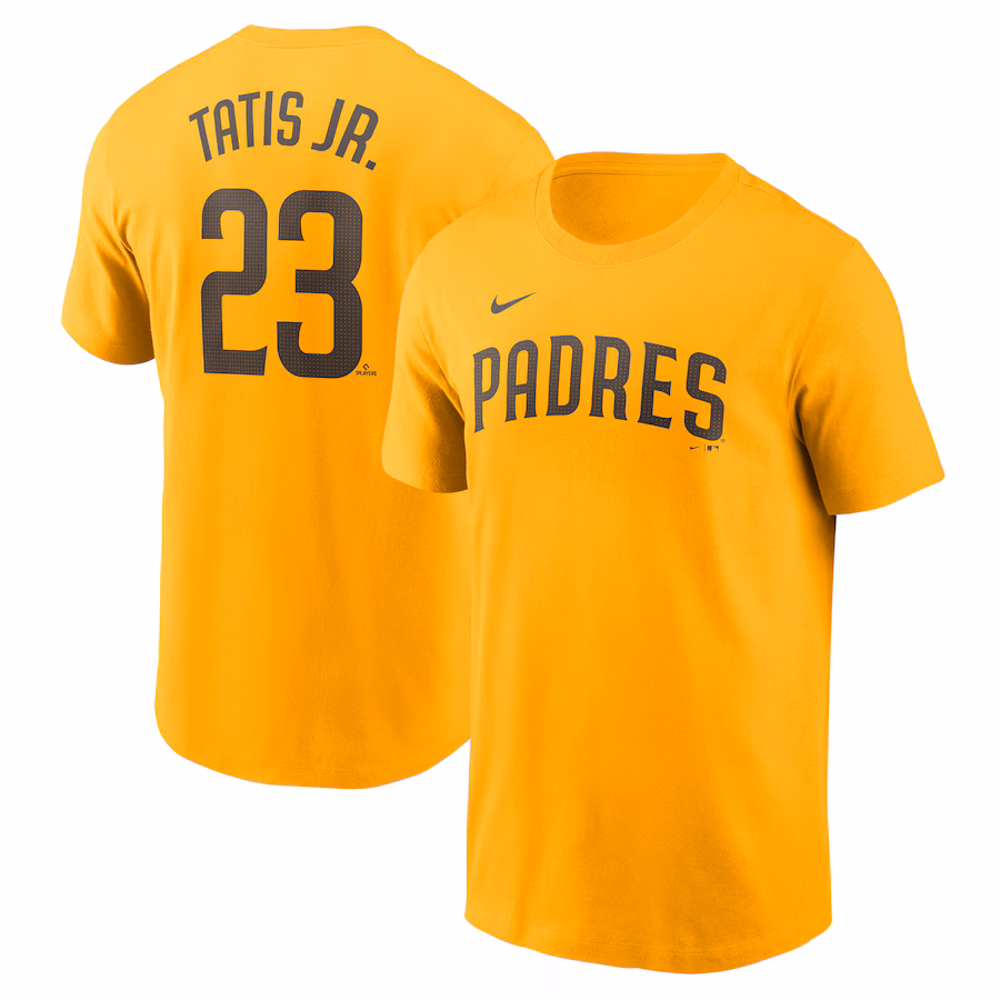 Men's San Diego Padres Fernando Tatis Jr. Nike Gold Fuse Name & Number T-Shirt