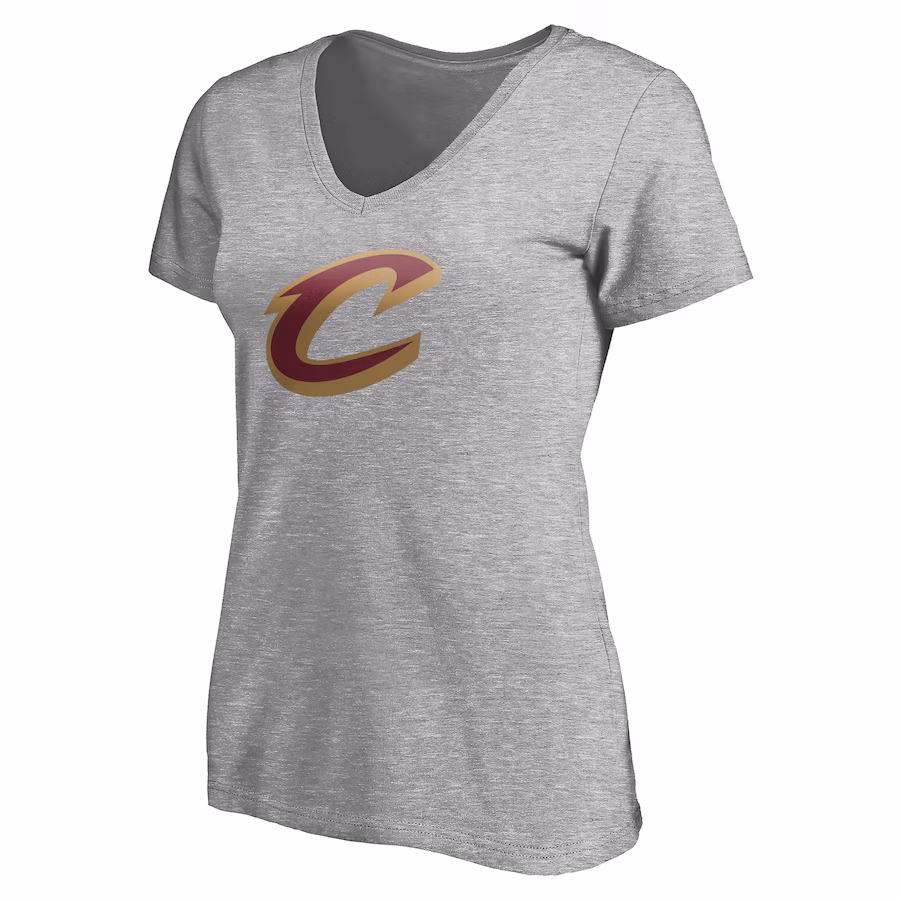 Women's Cleveland Cavaliers Heathered Gray Primary Team Logo V-Neck T-Shirt