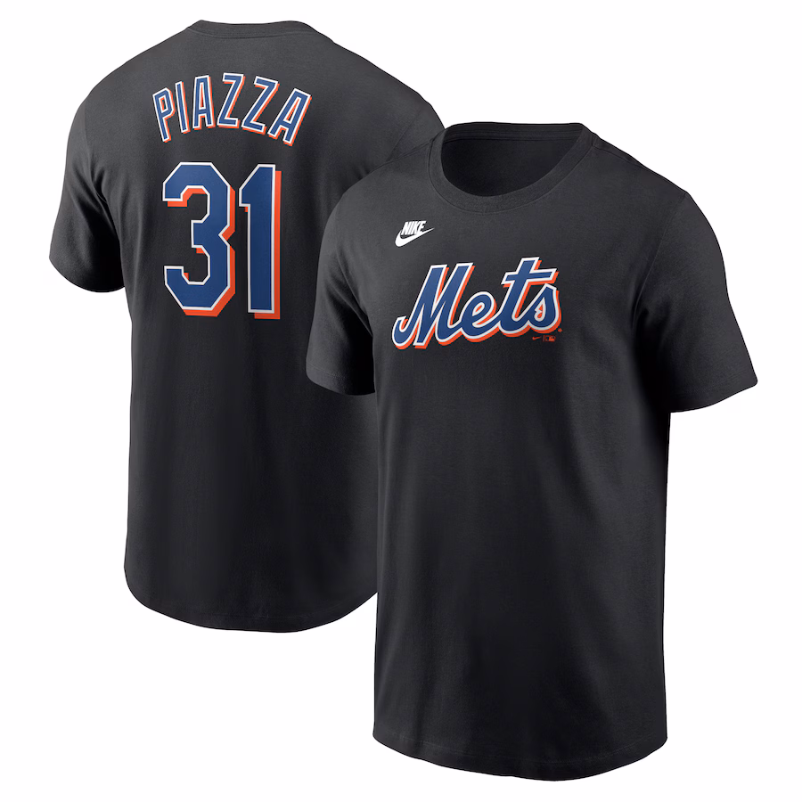 Men's New York Mets Mike Piazza Nike Black Fuse Name & Number T-Shirt