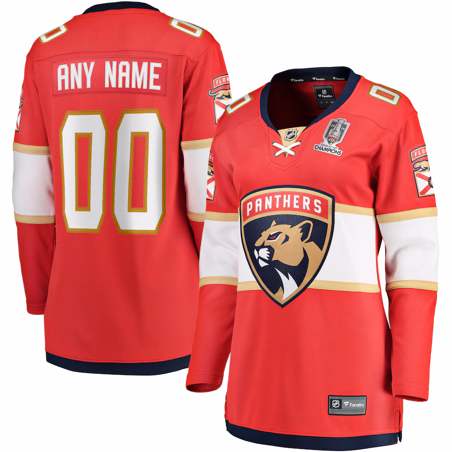 Women's Florida Panthers Fanatics Red Home 2024 Stanley Cup Champions Breakaway Custom Jersey
