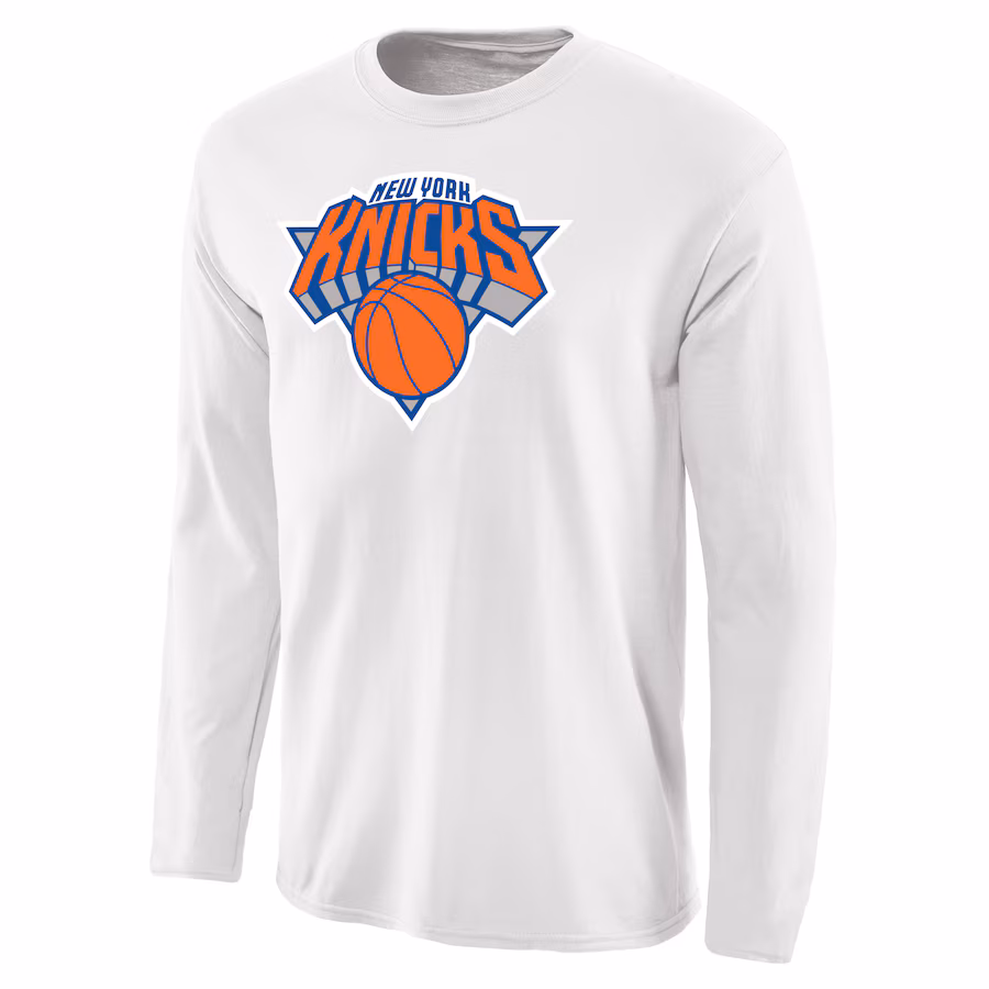 Men's New York Knicks White Primary Logo Long Sleeve T-Shirt