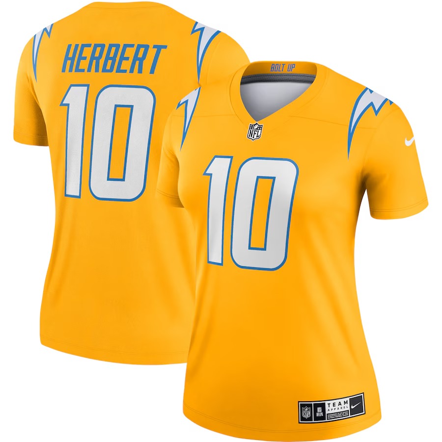 Women's Los Angeles Chargers Justin Herbert Nike Gold Inverted Legend Player Performance Top