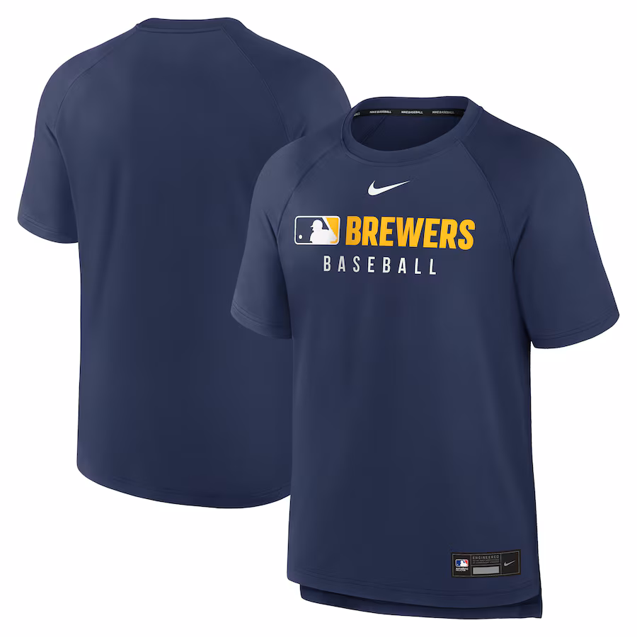 Men's Milwaukee Brewers Nike Navy Authentic Collection Pregame Raglan Performance T-Shirt