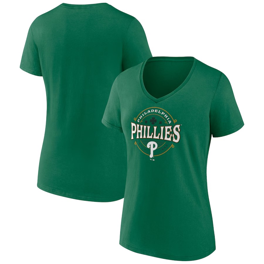 Women's Philadelphia Phillies Kelly Green St. Patrick's Day Lucky V-Neck T-Shirt