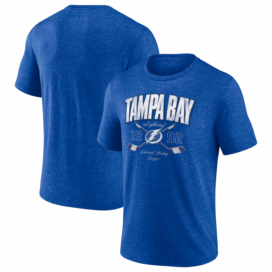 Men's Tampa Bay Lightning Fanatics Heather Blue Cross Sticks Tri-Blend T-Shirt