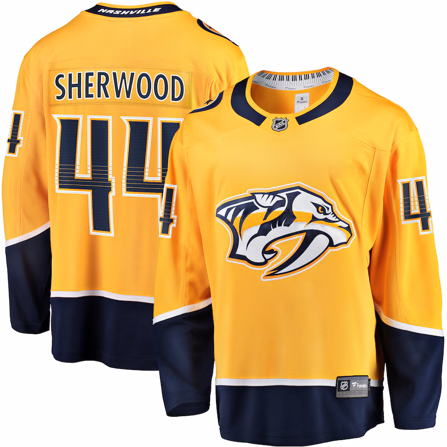Men's Nashville Predators Kiefer Sherwood Fanatics Gold Home Breakaway Player Jersey