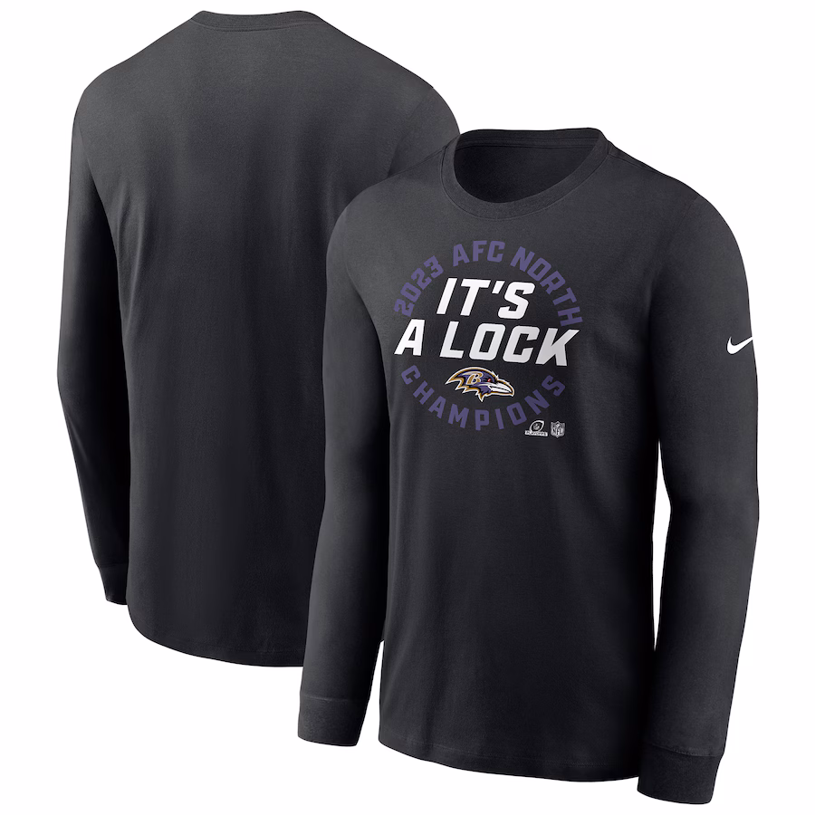 Men's Baltimore Ravens Nike Black 2023 AFC North Division Champions Locker Room Trophy Collection Long Sleeve T-Shirt