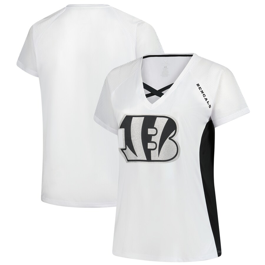 Women's Cincinnati Bengals Fanatics White Plus Size Glitter Lace-Up V- Neck T-Shirt