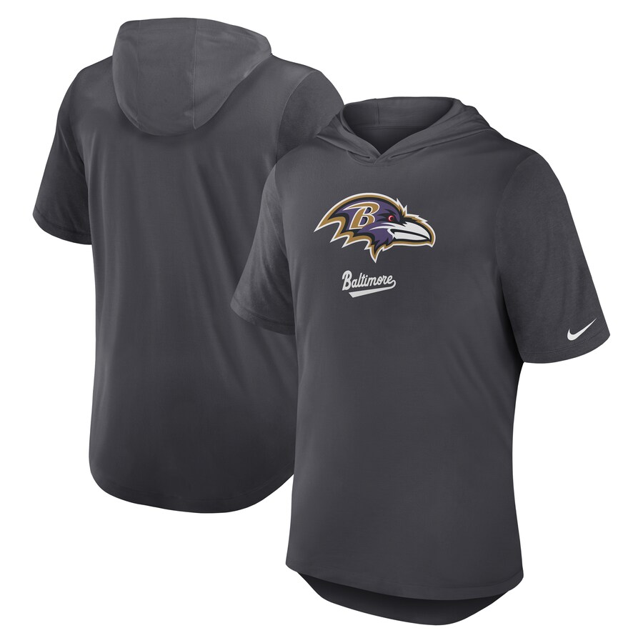 Men's Baltimore Ravens Nike Anthracite Tri-Blend Performance Hoodie T-Shirt