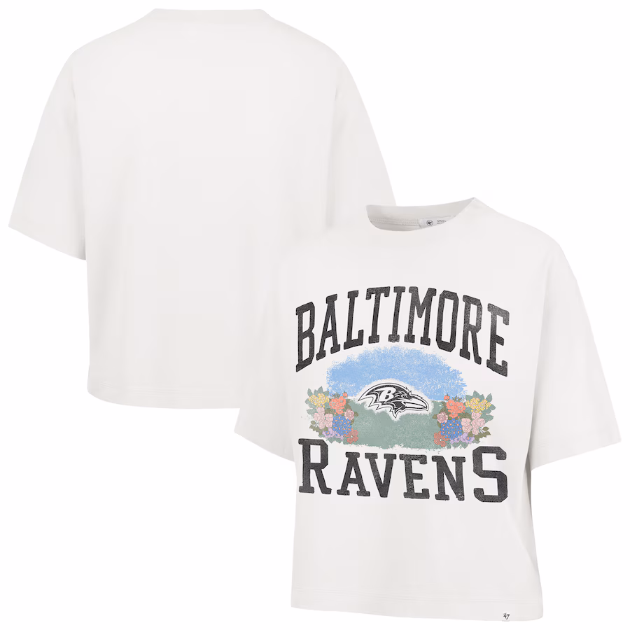 Women's Baltimore Ravens  '47 Natural Florentina Montauk Cropped T-Shirt