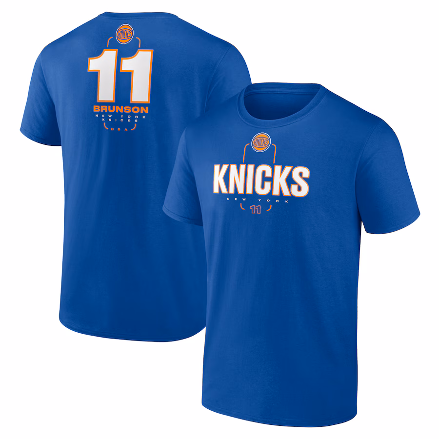 Men's New York Knicks Jalen Brunson Blue Behind The Back Name & Number T-Shirt