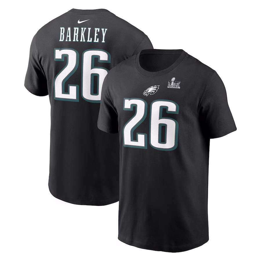 Men's Philadelphia Eagles Saquon Barkley Nike Black Super Bowl LIX Name & Number T-Shirt