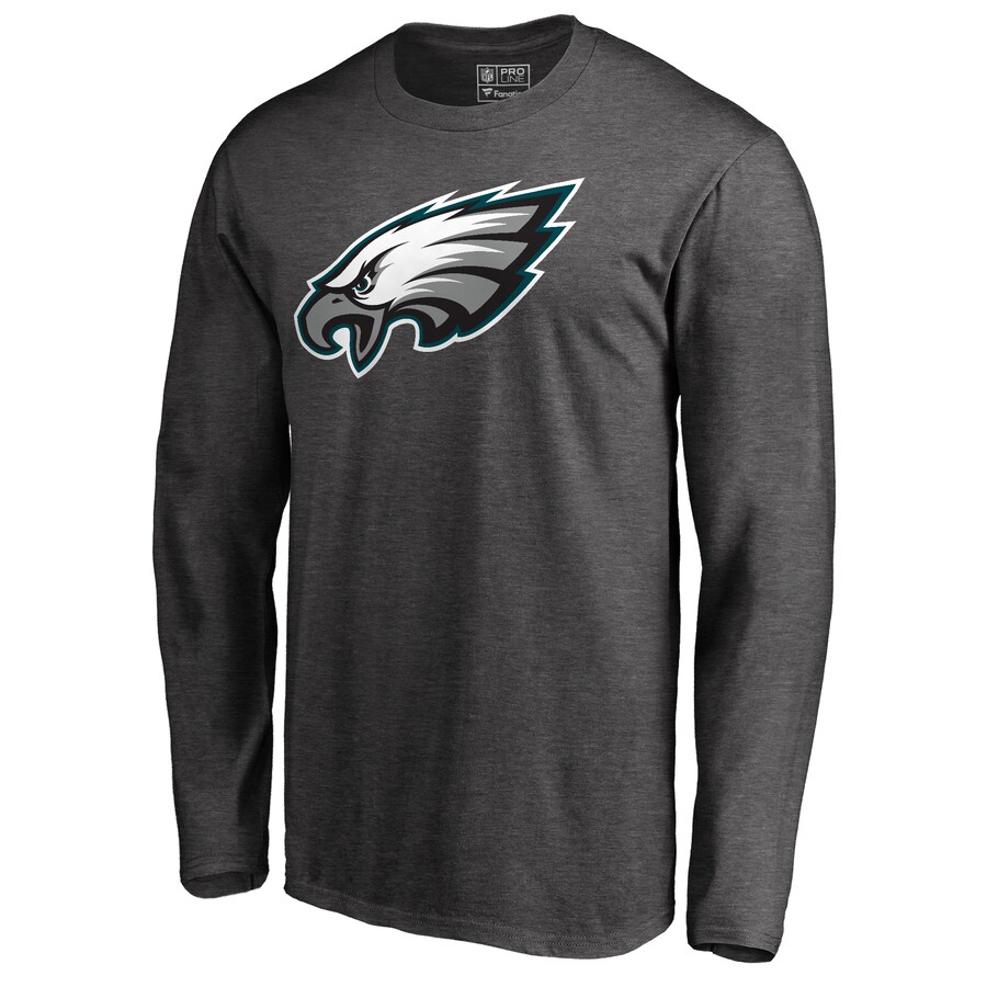 Men's Philadelphia Eagles Heathered Charcoal Primary Logo Long Sleeve T-Shirt