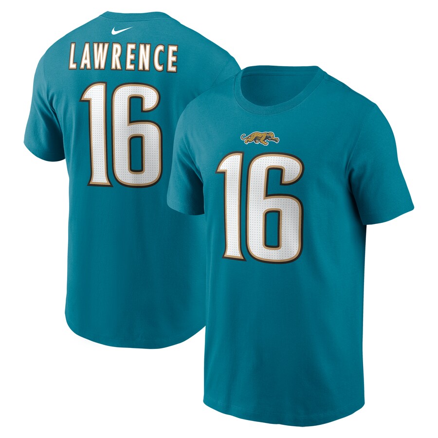 Men's Jacksonville Jaguars Trevor Lawrence Nike Teal Throwback Name & Number T-Shirt