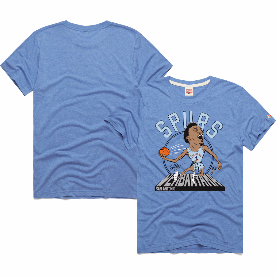 Unisex San Antonio Spurs Victor Wembanyama Homage Light Blue 2024/25 City Edition Caricature Tri-Blend T-Shirt