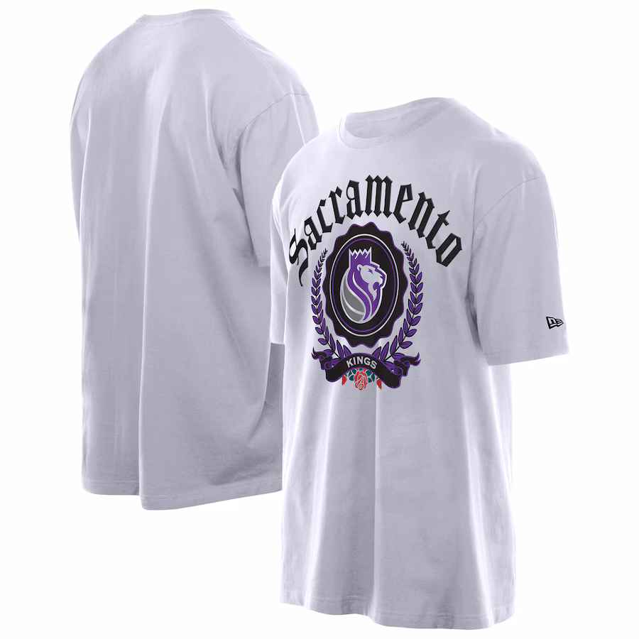 Men's Sacramento Kings New Era White Throwback Prep Oversized T-Shirt