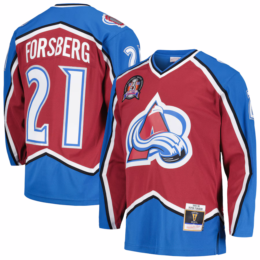 Men's Colorado Avalanche Peter Forsberg Mitchell & Ness Burgundy 1995/96 Blue Line Player Jersey