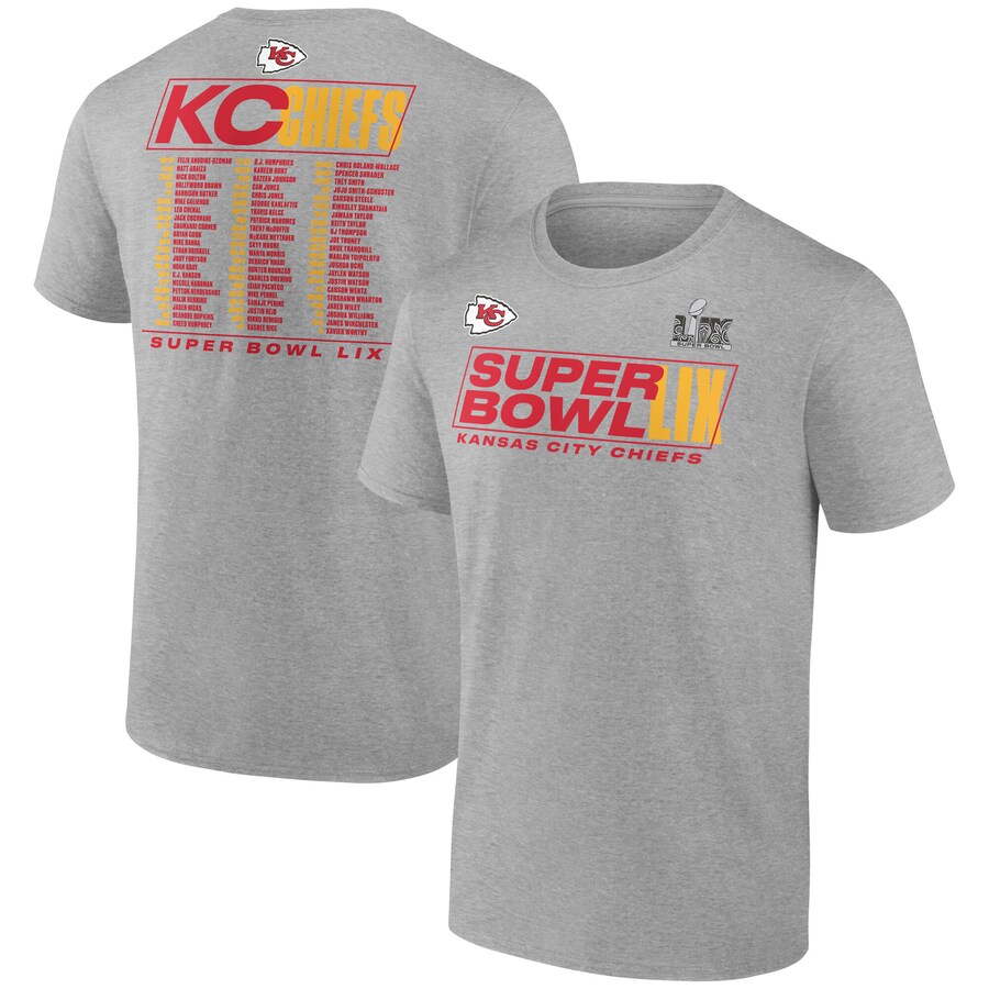 Men's Kansas City Chiefs  Fanatics Heather Gray Super Bowl LIX Roster T-Shirt